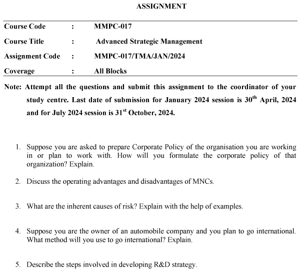 IGNOU MMPC-17 - Advanced Strategic Management Latest Solved Assignment-January 2024 - July 2024