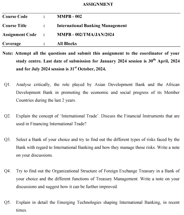 IGNOU MMPB-02 - International Banking Management Latest Solved Assignment -January 2024 - July 2024