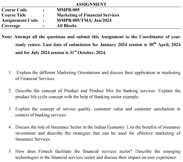 IGNOU MMPB-05 - Marketing of Financial Services Latest Solved Assignment-January 2024 - July 2024