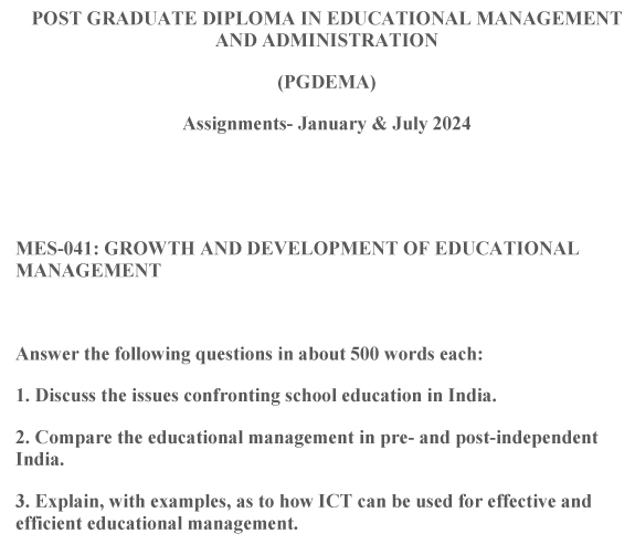 IGNOU MES-41 - Growth and Development of Educational Management, Latest Solved Assignment-January 2024 - July 2024