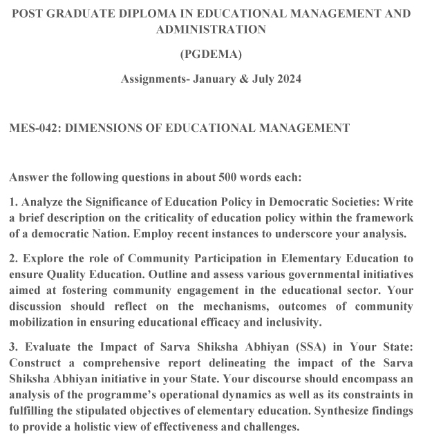 IGNOU MES-42 - Dimensions of Educational Management, Latest Solved Assignment-January 2024 - July 2024