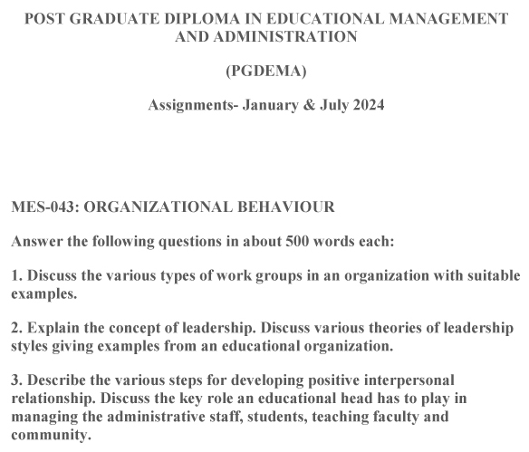 IGNOU MES-43 - Organisational Behaviour, Latest Solved Assignment-January 2024 - July 2024