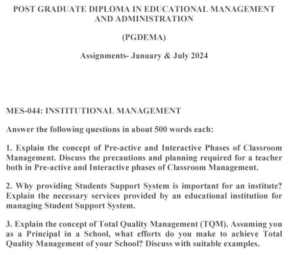 IGNOU MES-44 - Institutional Management, Latest Solved Assignment -January 2024 - July 2024