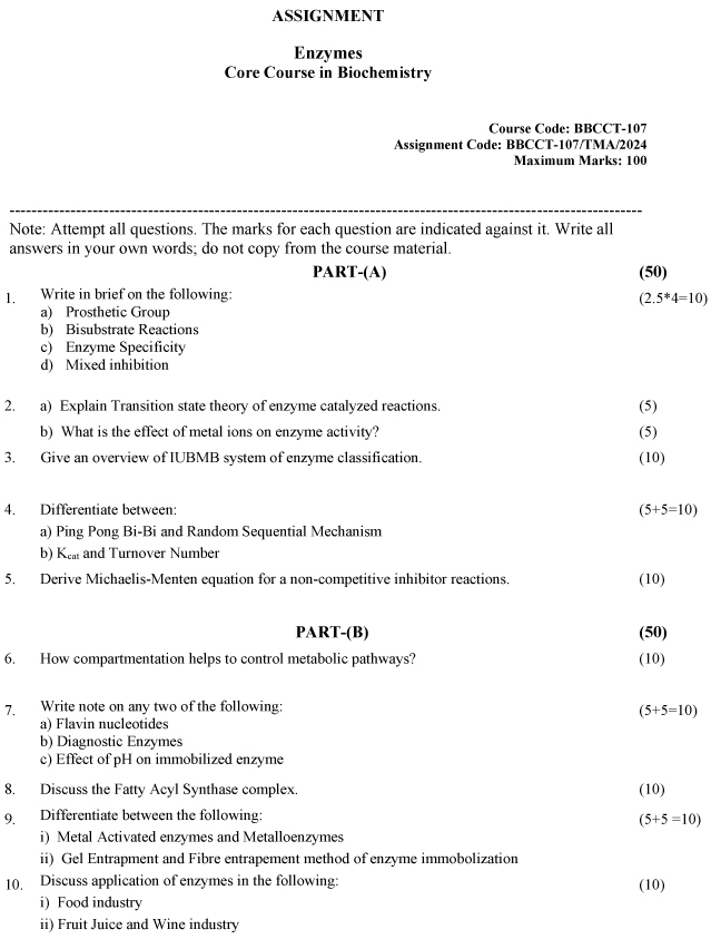 IGNOU BBCCT-107 - Enzymes Latest Solved Assignment-January 2024 - December 2024