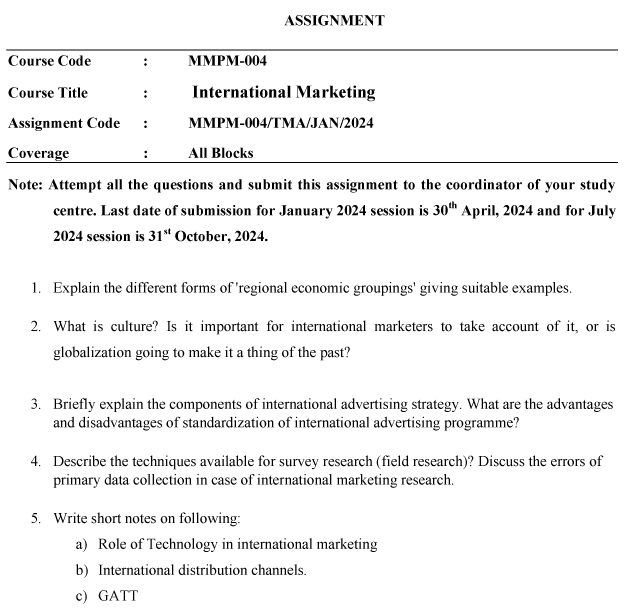 IGNOU MMPM-04 - International Marketing Latest Solved Assignment-January 2024 - July 2024