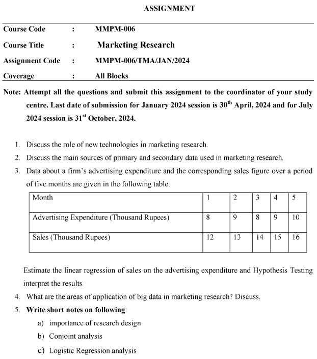 IGNOU MMPM-06 - Marketing Research Latest Solved Assignment-January 2024 - July 2024