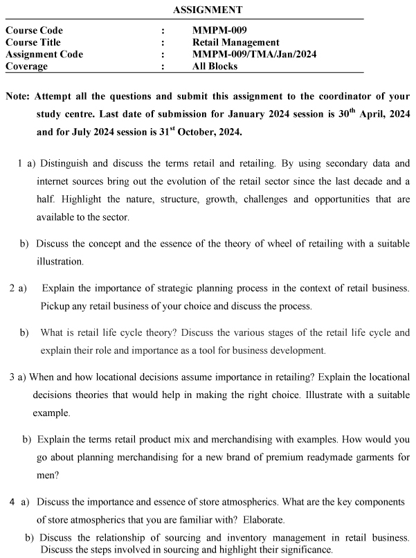 IGNOU MMPM-09 - Retail Management Latest Solved Assignment-January 2024 - July 2024