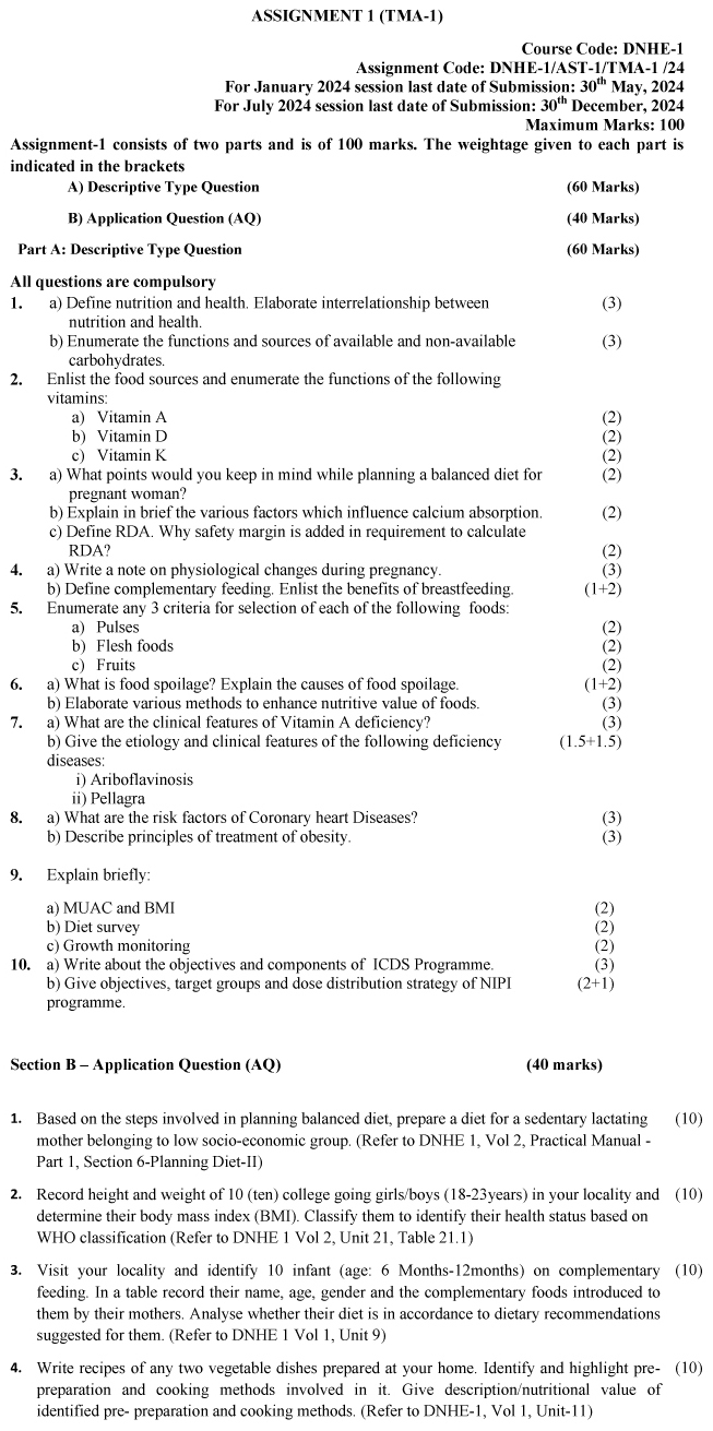 IGNOU DNHE-01 - Nutrition for the Community, Latest Solved Assignment-January 2024 - July 2024