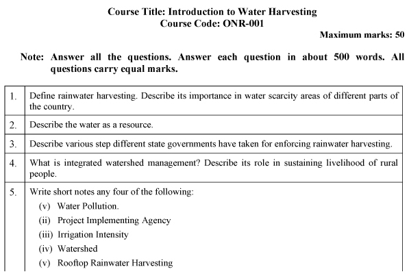 IGNOU ONR-01 - Introduction to Water Harvesting Latest Solved Assignment-January 2024 - July 2024