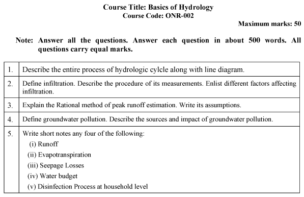 IGNOU ONR-02 - Basics of Hydrology Latest Solved Assignment-January 2024 - July 2024