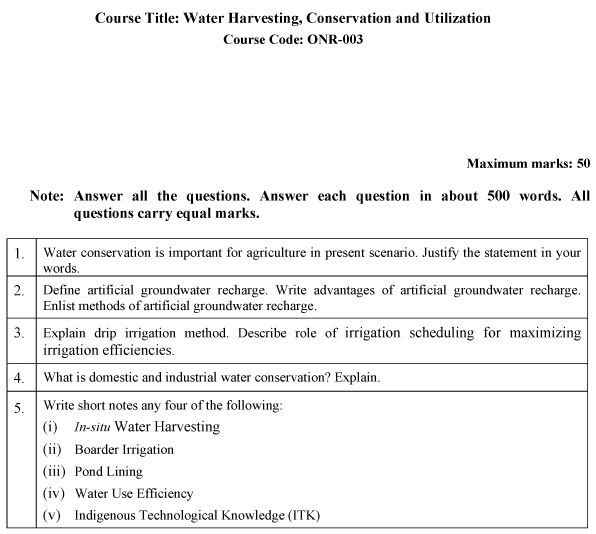 IGNOU ONR-03 - Water Harvesting, Conservation and Utilization Latest Solved Assignment-January 2024 - July 2024