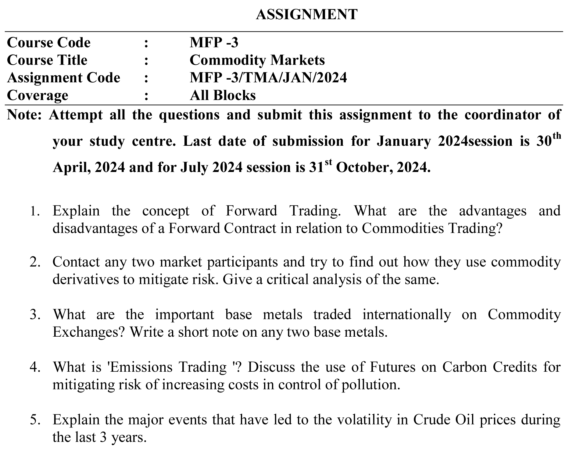 MFP-03 - Commodity Markets-January 2024 - July 2024