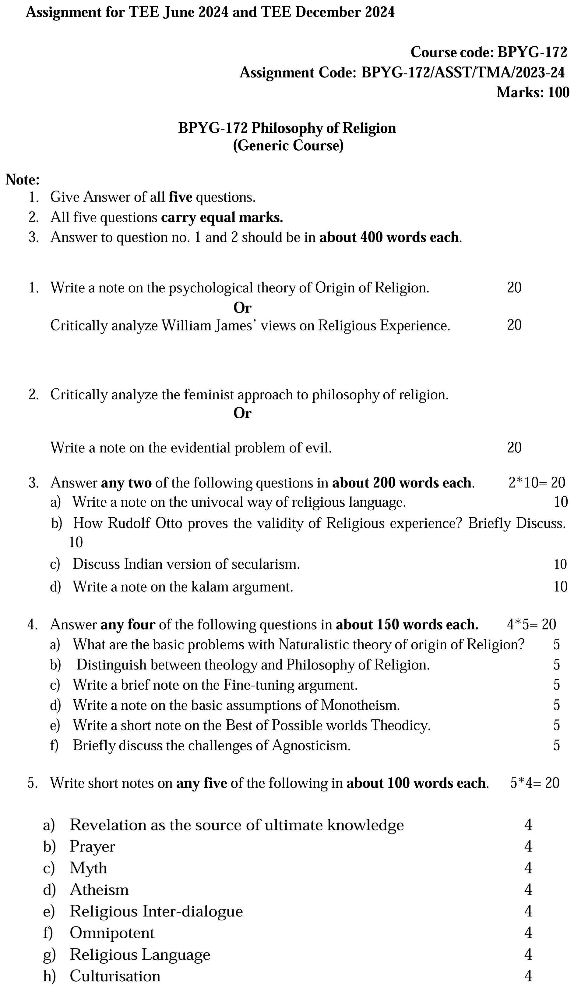 BPYG-172 - Philosophy of Religion-June 2024 - December 2024