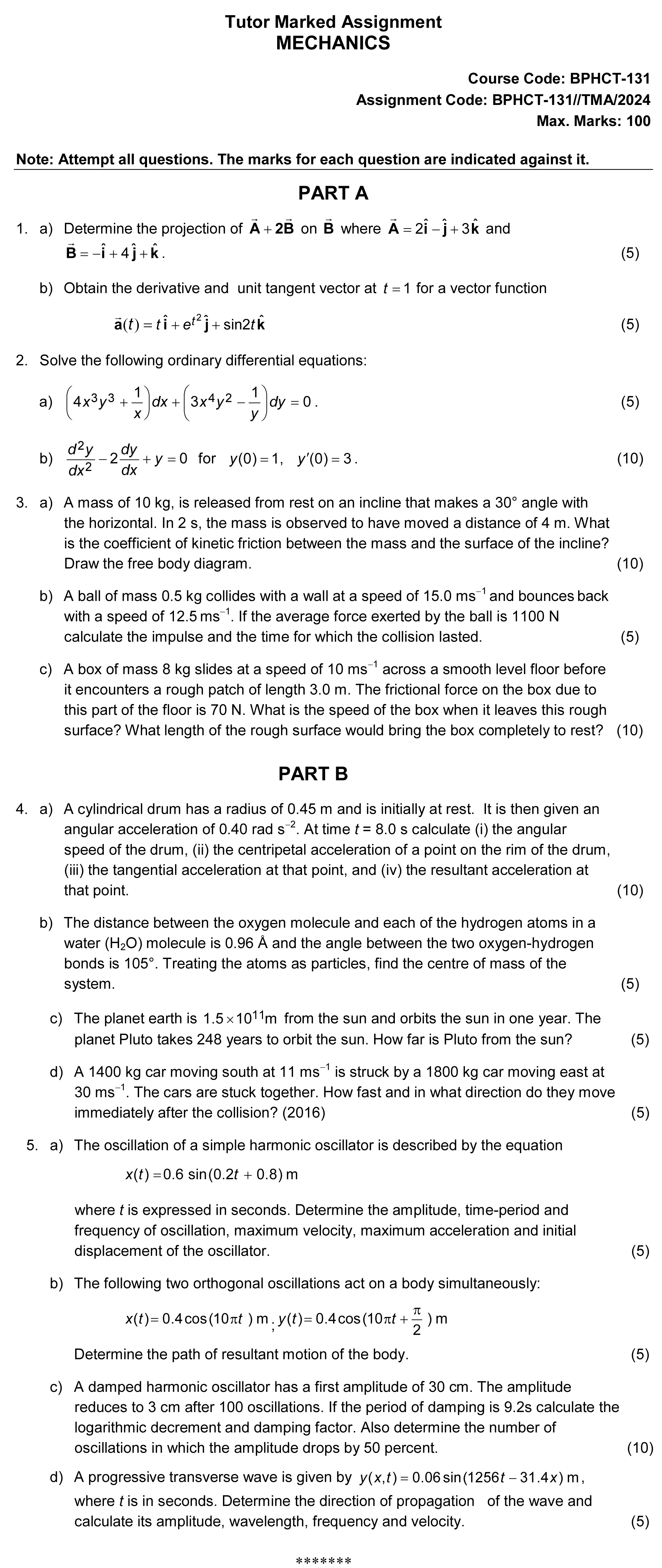 BPHCT-131 - Mechanics-January 2024 - December 2024