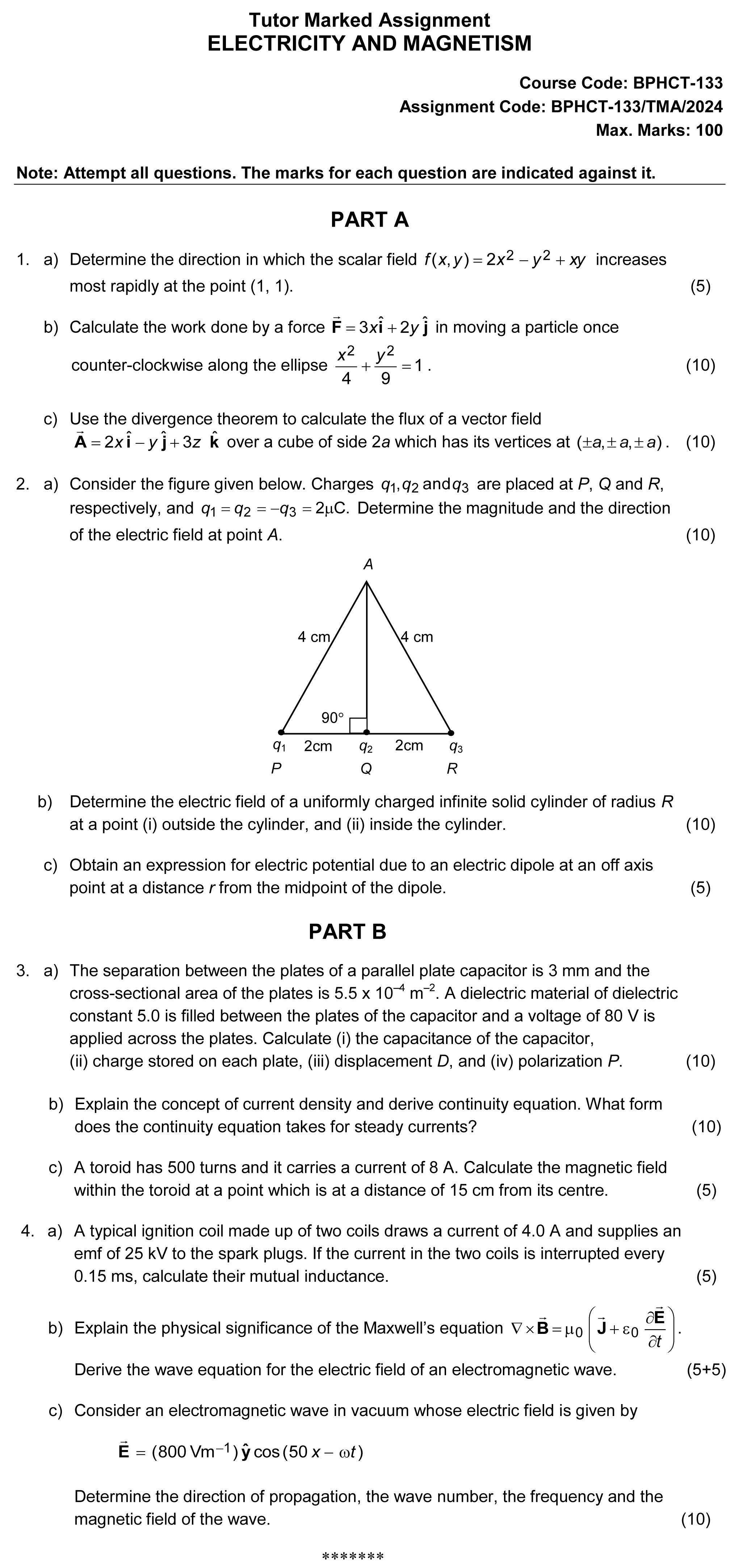 BPHCT-133 - Electricity and Magnetism-January 2024 - December 2024