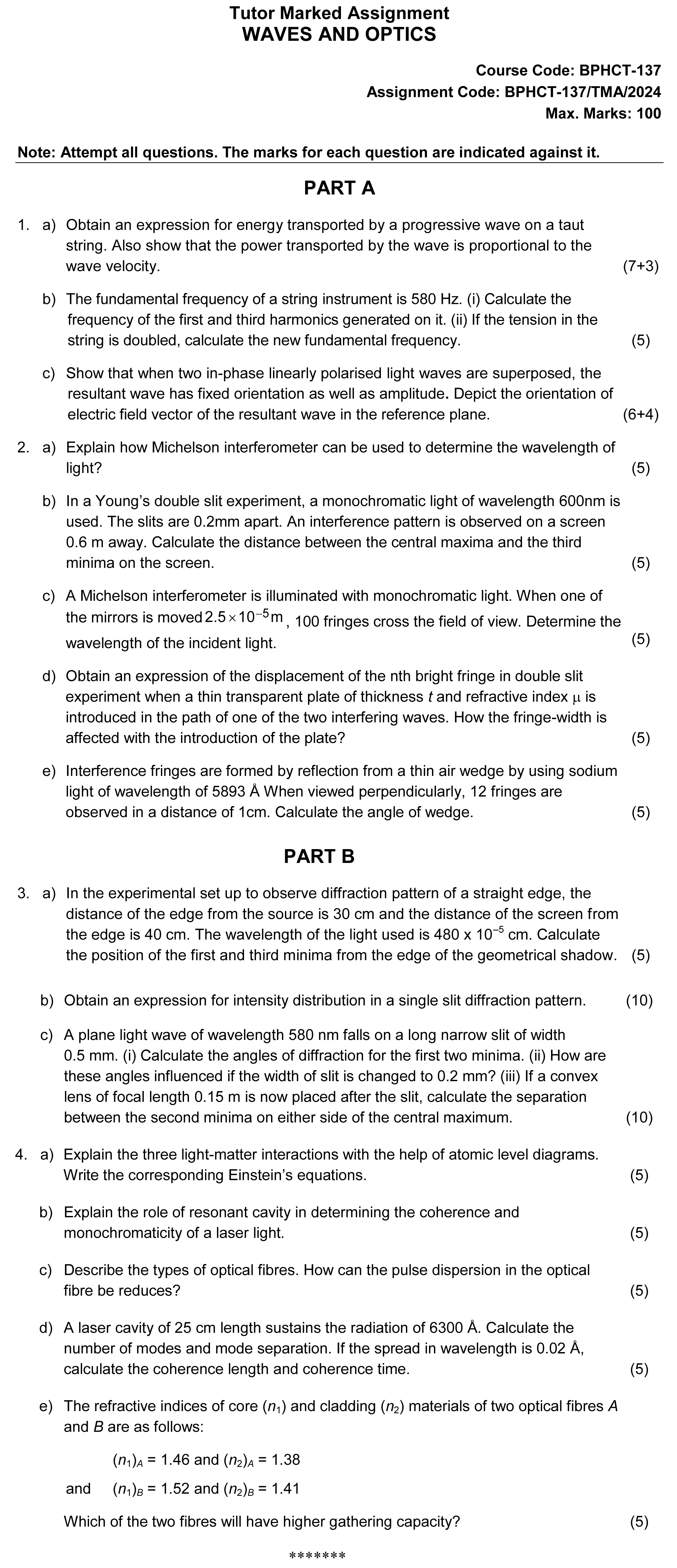 BPHCT-137 - Wave and Optics-January 2024 - December 2024