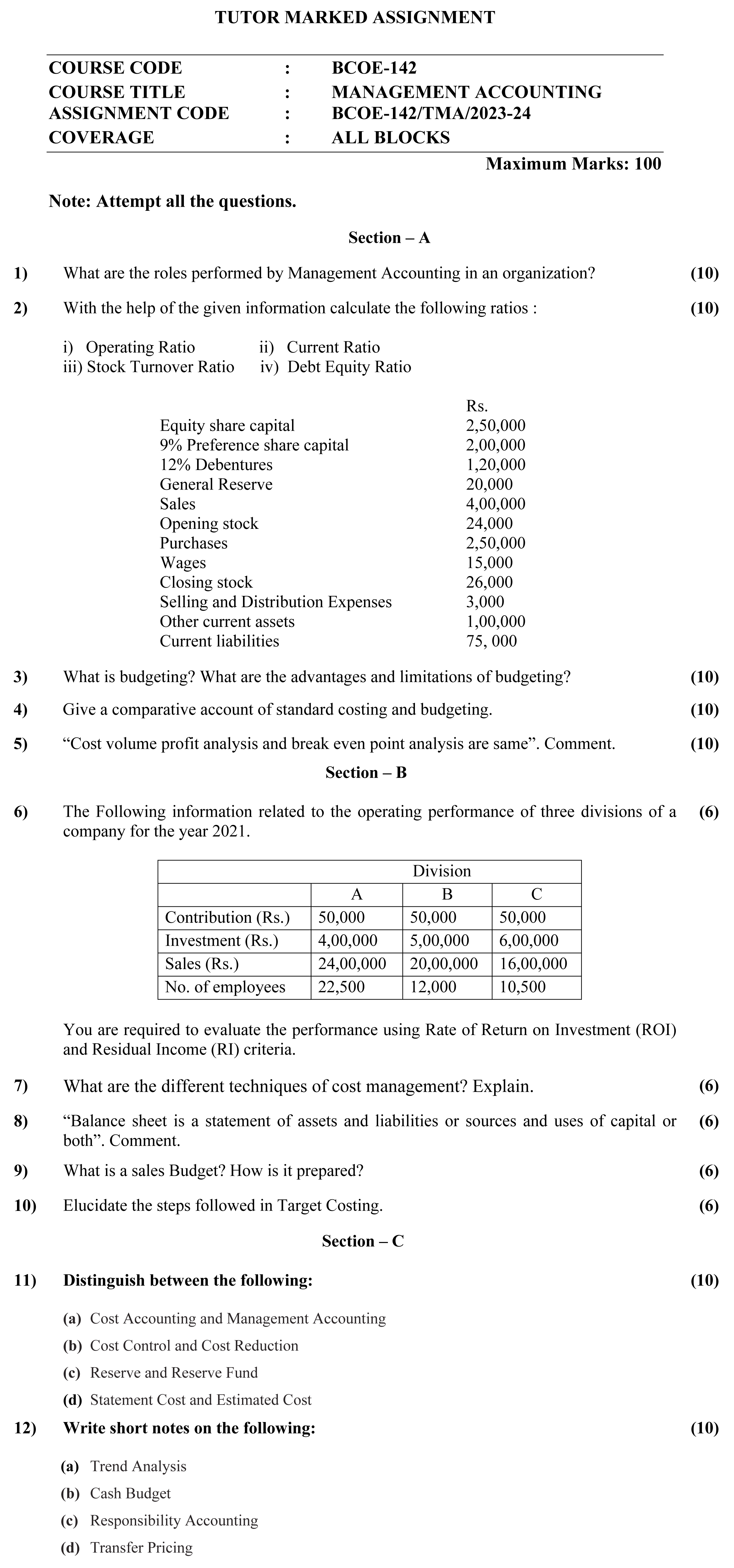 IGNOU BCOE-142 - Fundamentals of Financial Management, Latest Solved Assignment-January 2024 - December 2024