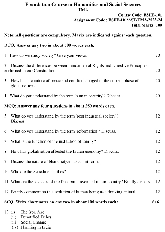 BSHF-101 - Foundation Course in Humanities and Social Science-July 2023 - January 2024