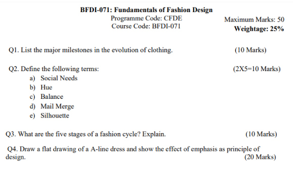 IGNOU BFDI-71 - Fundamentals of Fashion Design Latest Solved Assignment -January 2024 - July 2024