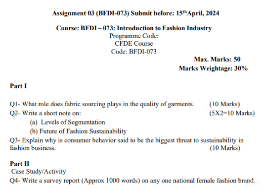 IGNOU BFDI-73 - Introduction to Fashion Industry Latest Solved Assignment-January 2024 - July 2024