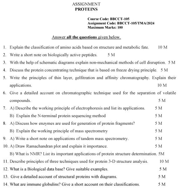 IGNOU BBCCT-105 - Proteins Latest Solved Assignment-January 2024 - December 2024