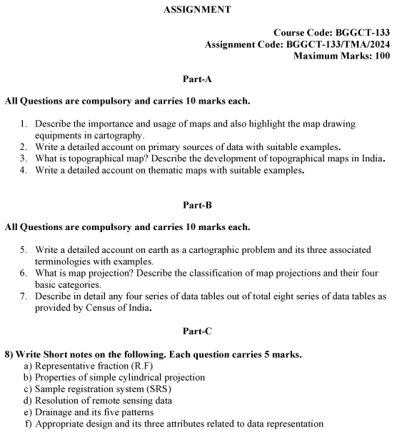 IGNOU BGGCT-133 - General Cartography, Latest Solved Assignment-January 2024 - December 2024