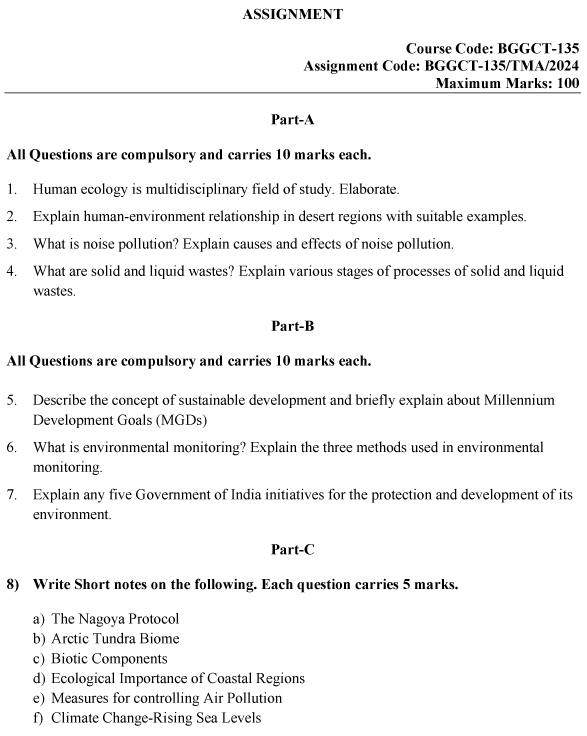 IGNOU BGGCT-135 - Environmental Geography, Latest Solved Assignment-January 2024 - December 2024