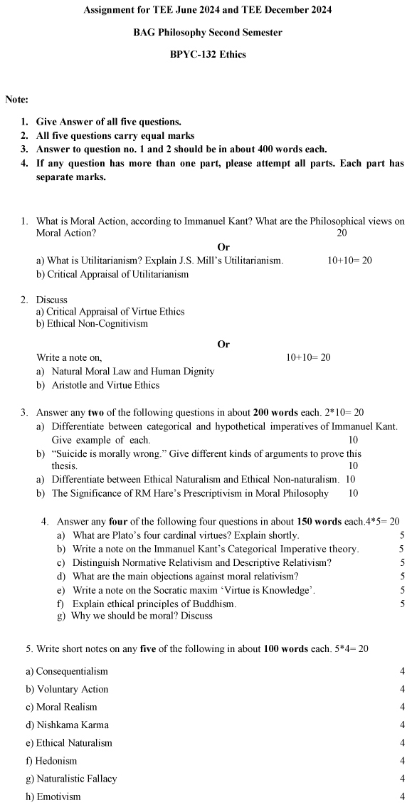 IGNOU BPYC-132 - Ethics, Latest Solved Assignment-June 2024 - December 2024