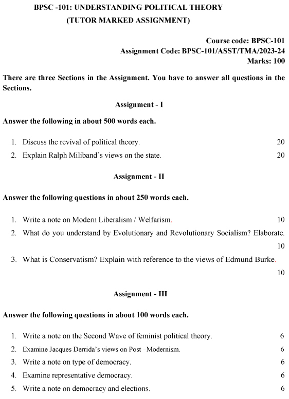 BPSC-101 - Understanding Political Theory-July 2023 - January 2024