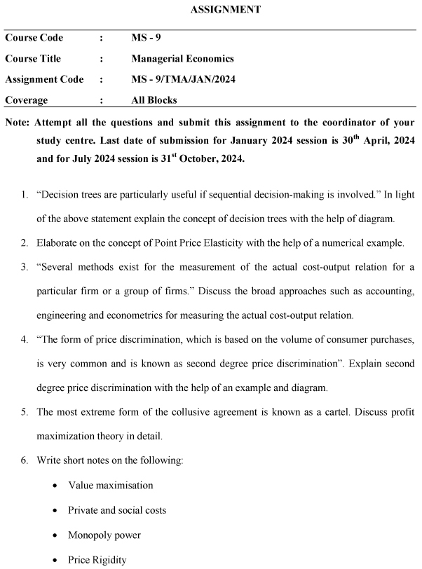 IGNOU MS-09 - Managerial Economics (MS) Latest Solved Assignment-January 2024 - July 2024