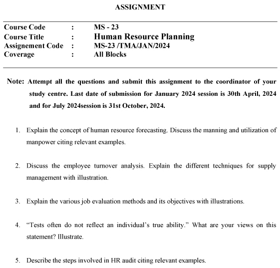 IGNOU MS-23 - Human Resource Planning Latest Solved Assignment-January 2024 - July 2024