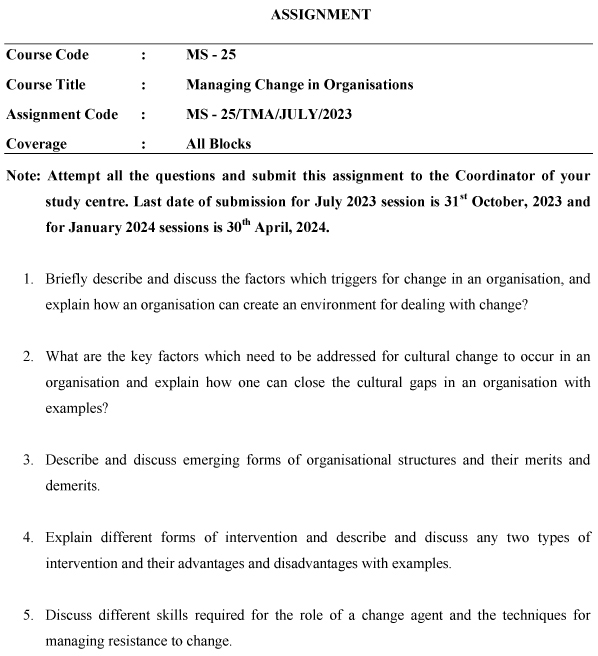 IGNOU MS-25 - Managing Change in Organizations Latest Solved Assignment-January 2024 - July 2024