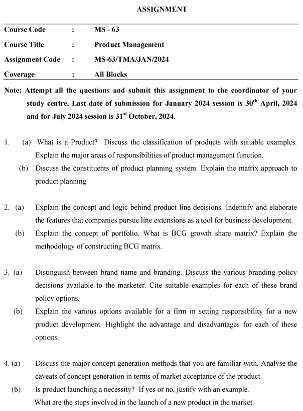 IGNOU MS-63 - Product Management Latest Solved Assignment-January 2024 - July 2024