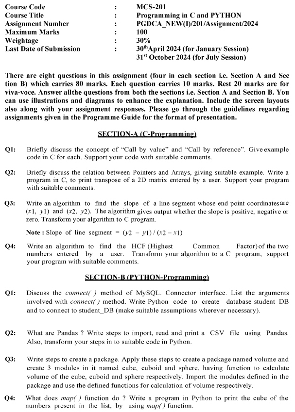 IGNOU MCS-201 - Programming in C and Python, Latest Solved Assignment-January 2024 - July 2024