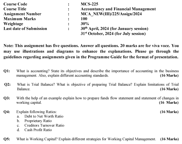 IGNOU MCS-225 - Accountancy and Financial Management Latest Solved Assignment-January 2024 - July 2024