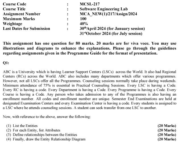 IGNOU MCSL-217 - Software Engineering Lab Latest Solved Assignment-January 2024 - July 2024