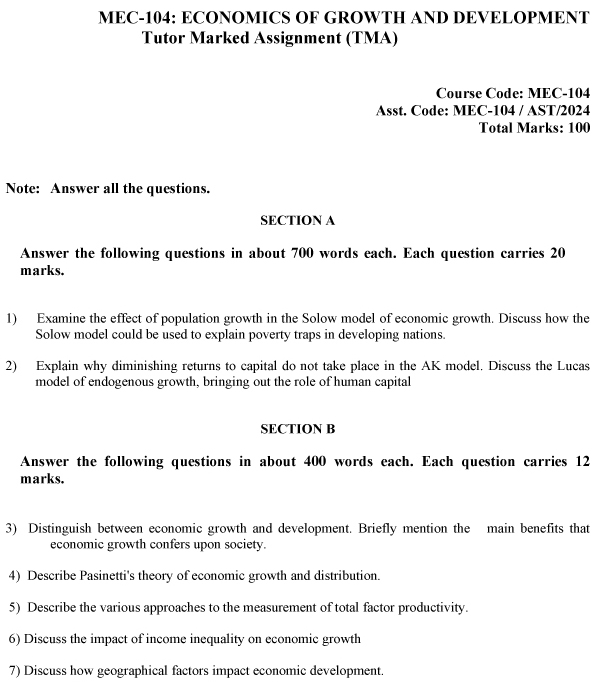 IGNOU MEC-104 - Economics of Growth and Development Latest Solved Assignment-January 2024 - July 2024