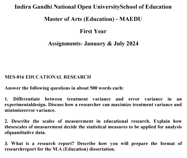 IGNOU MES-16 - Educational Research, Latest Solved Assignment-January 2024 - July 2024