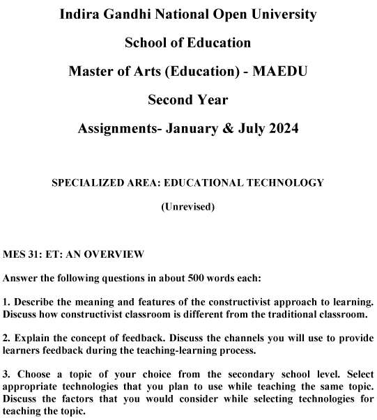 MES-31 - Educational Technology : An Overview-January 2024 - July 2024