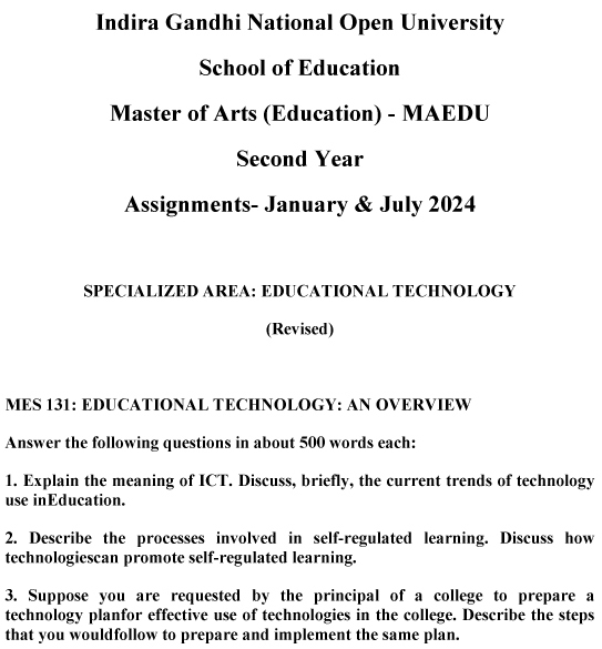 MES-131 - Educational Technology: An Overview-January 2024 - July 2024