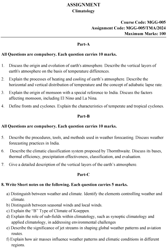 IGNOU MGG-05 - Climatology Latest Solved Assignment-January 2024 - December 2024