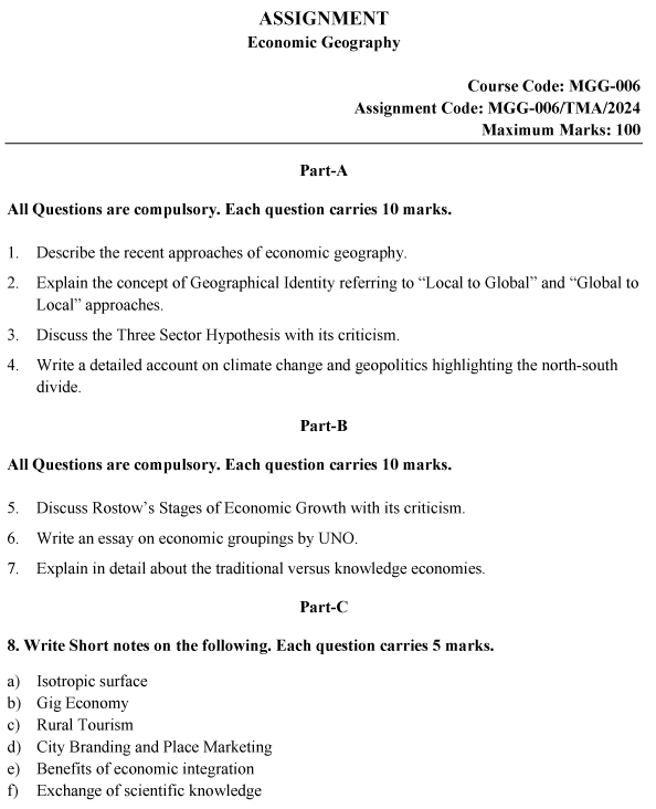 IGNOU MGG-06 - Economic Geography Latest Solved Assignment-January 2024 - December 2024