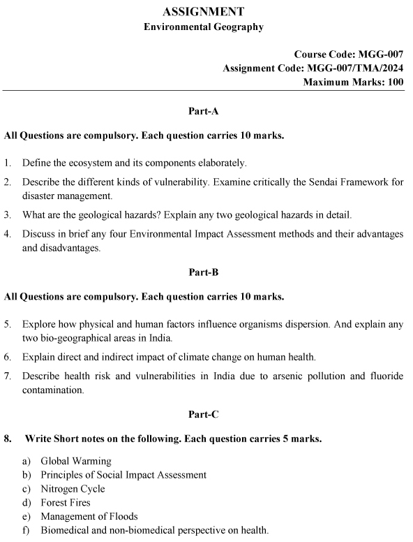 IGNOU MGG-07 - Environmental Geography Latest Solved Assignment-January 2024 - December 2024