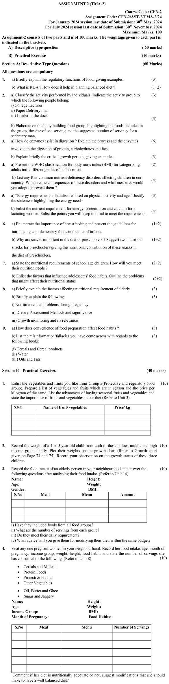 IGNOU CFN-02 - Your Food and its Utilisation Latest Solved Assignment-January 2024 - July 2024