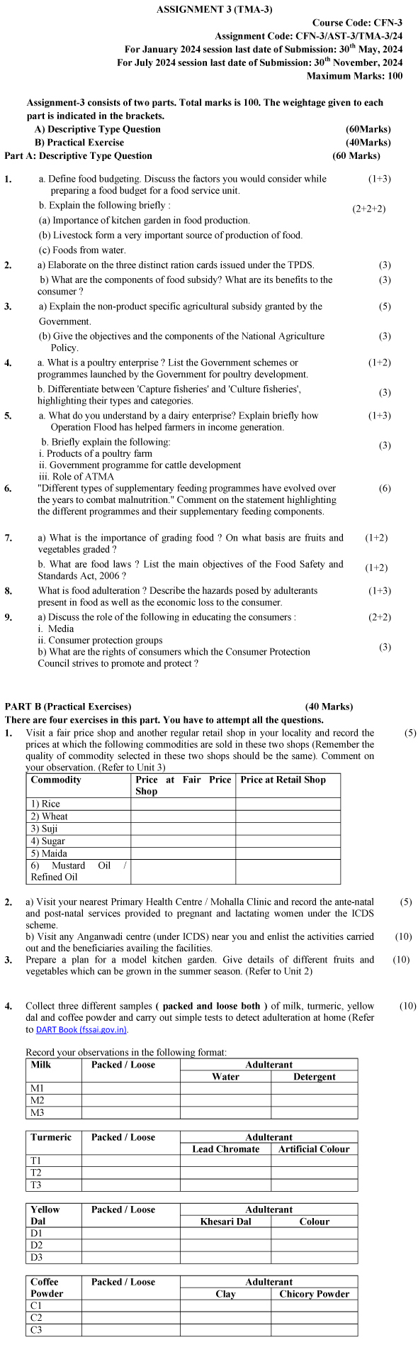 IGNOU CFN-03 - Economics of Food Latest Solved Assignment-January 2024 - July 2024