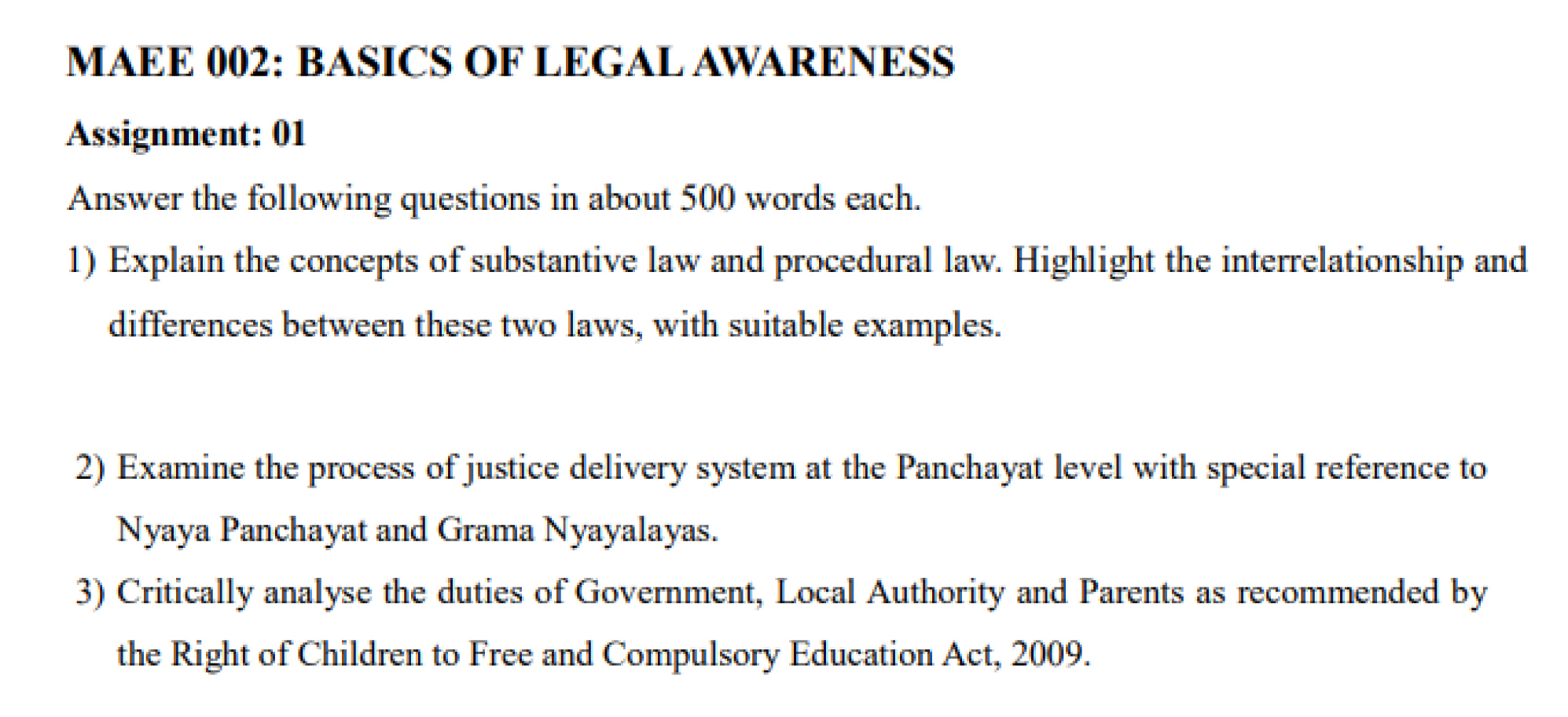 IGNOU MAEE-02 - Basics of Legal Awareness Latest Solved Assignment-January 2024 - July 2024