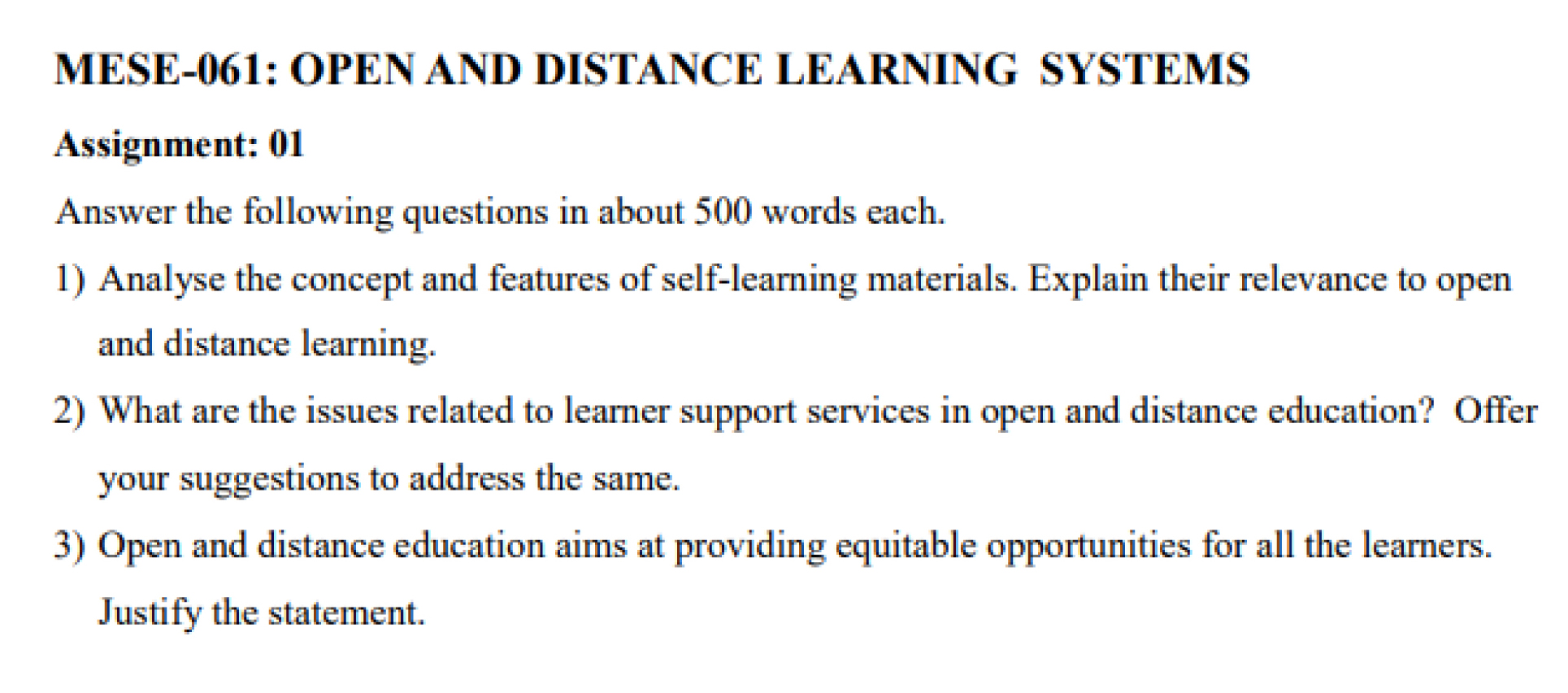 IGNOU MESE-61 - Open and Distance Learning Systems  Latest Solved Assignment-January 2024 - July 2024