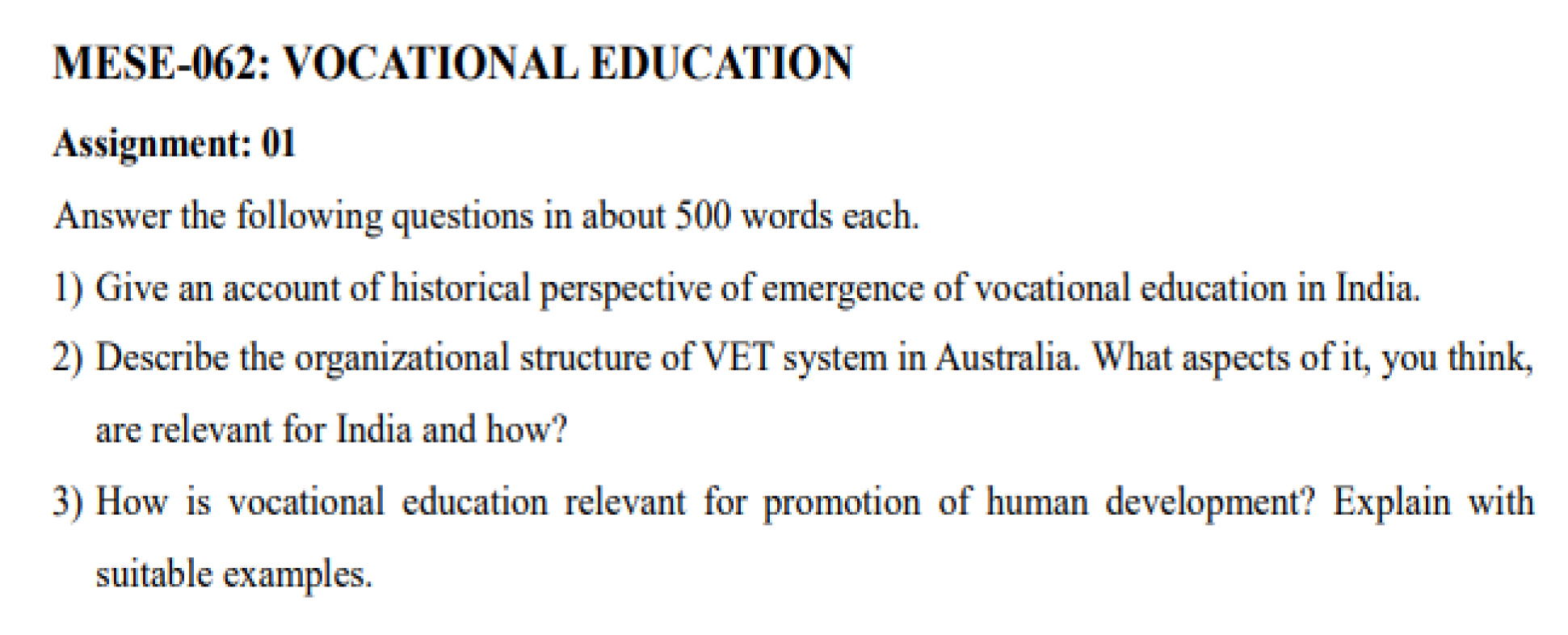 IGNOU MESE-62 - Vocational Education, Latest Solved Assignment-January 2024 - July 2024