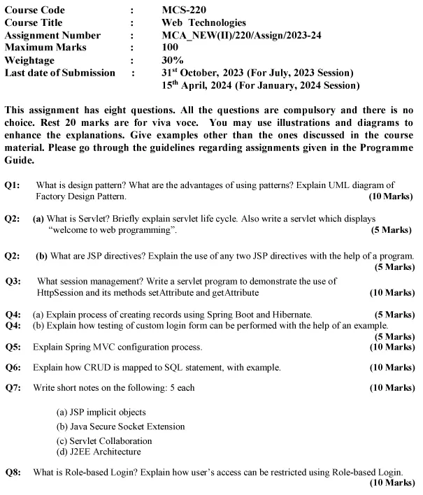 IGNOU MCS-220 - Web Technologies Latest Solved Assignment-January 2024 - July 2024