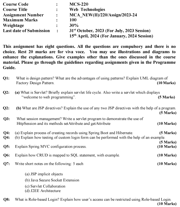 IGNOU MCS-220 - Web Technologies Latest Solved Assignment-July 2023 - January 2024